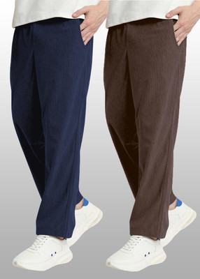 FOXTER Solid Men Brown, Blue Track Pants