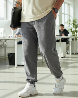 BEWAKOOF Solid Men Grey Track Pants