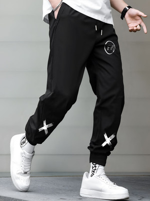 fastmoving Printed Men Black Track Pants