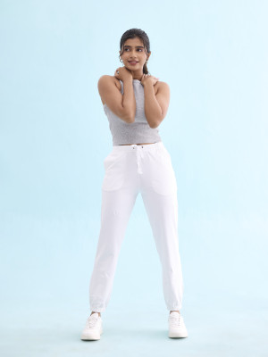 GO COLORS Solid Women White Track Pants