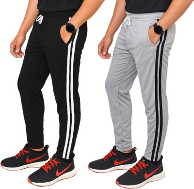 FAINTER Solid, Striped Men Black, Grey Track Pants