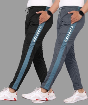 Cronix Self Design, Striped Men Black, Grey Track Pants