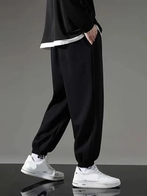 TRUFFLEGUM Solid Men Black Track Pants