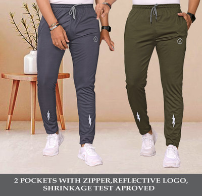 ANAND Solid Men Grey, Green Track Pants