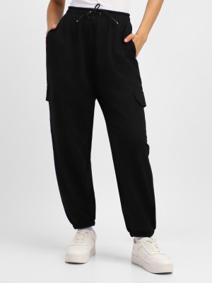 JUNEBERRY Solid Women Black Track Pants