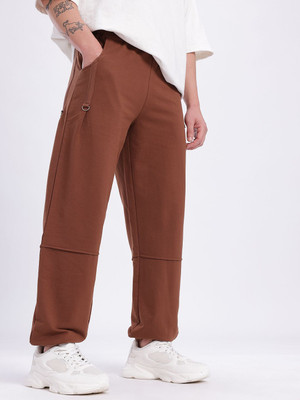 Glitchez Solid Men Brown Track Pants