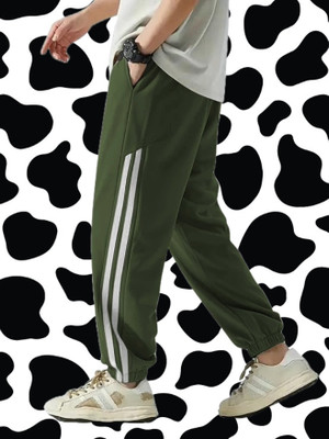 HouseOfCommon Striped Men Dark Green Track Pants