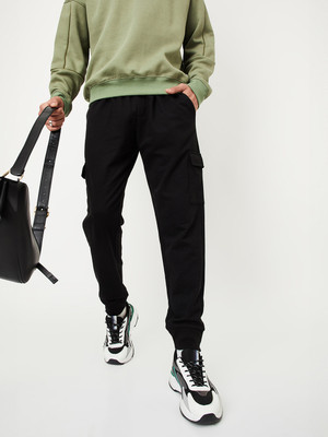 MAX Solid Men Black Track Pants