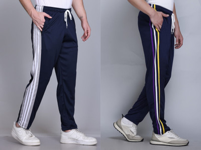 HVBK Striped Men Blue Track Pants