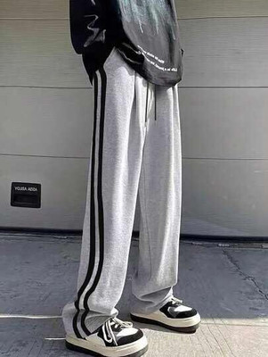 COMFORTABLY DUMB Striped Men Grey Track Pants