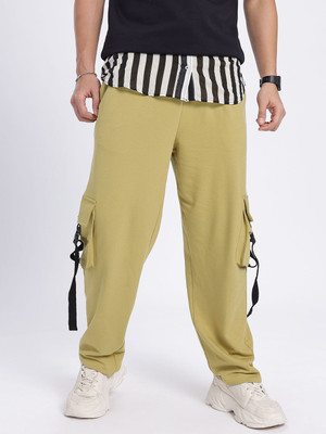 Glitchez Solid Men Green Track Pants