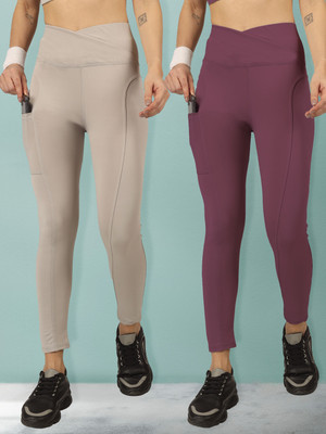 BEYOGINI Solid Women Grey, Purple Track Pants