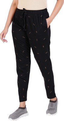 Guide Printed Women Black Track Pants