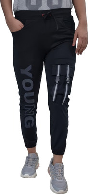 MindsArt Printed Women Black Track Pants