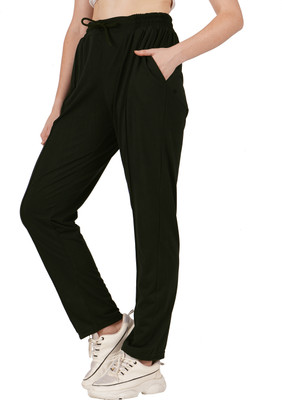 Fashionable Solid Women Black Track Pants