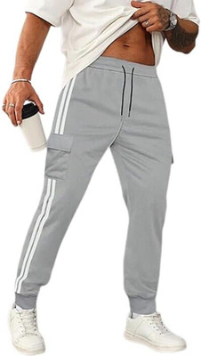 COMFORTABLY DUMB Striped Men Silver Track Pants