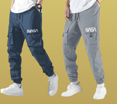 GIBBONTE Self Design Men Blue, Grey Track Pants