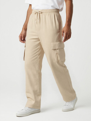 Glitchez Solid Men Beige Track Pants