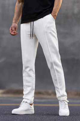 Paralians Solid Men White Track Pants