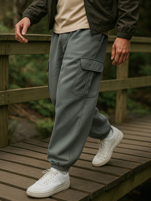 BEWAKOOF Solid Men Grey Track Pants