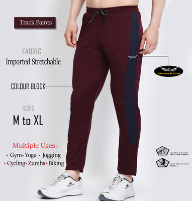 Chrome & Coral Colorblock Men Grey Track Pants