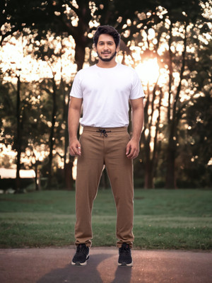 fithub Solid Men Beige Track Pants