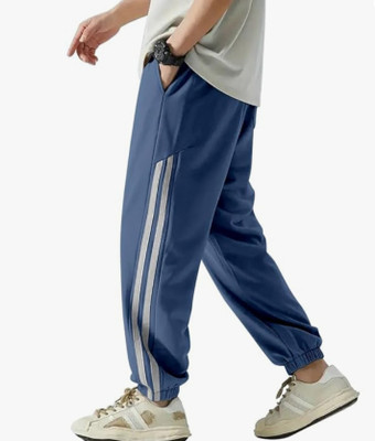 FAB COLLECTION Striped Men Blue Track Pants