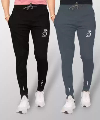 Sonized Solid Men Black, Grey Track Pants