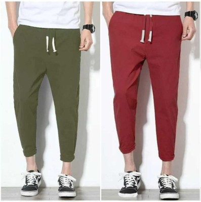 ASK CREATION Solid Men Olive, Maroon Track Pants