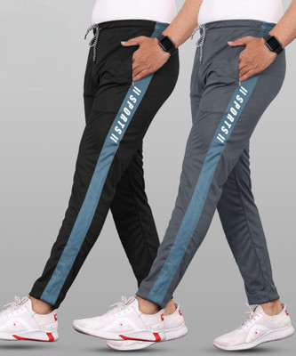 Duooble Striped Men Black, Grey, White Track Pants