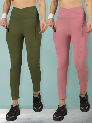 BEYOGINI Solid Women Green, Pink Track Pants