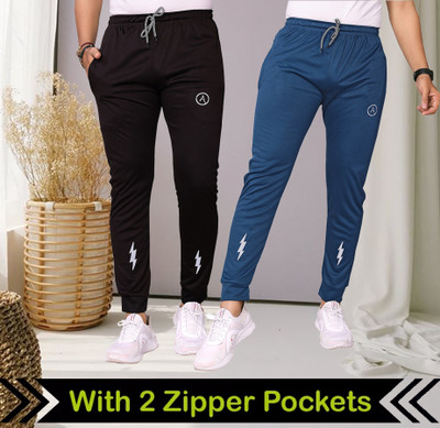 ANAND Self Design Men Black, Blue Track Pants