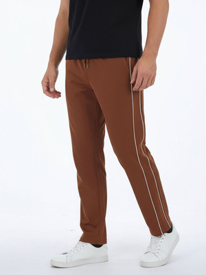 Glitchez Solid Men Brown Track Pants