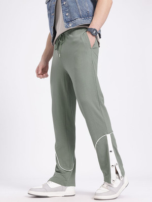 Glitchez Solid Men Green Track Pants