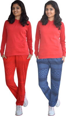 Weboasis Printed Women Dark Blue, Red Track Pants