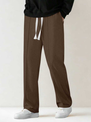 lime verse Solid Men Brown Track Pants
