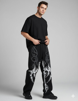 Nikolov Printed Men Black Track Pants