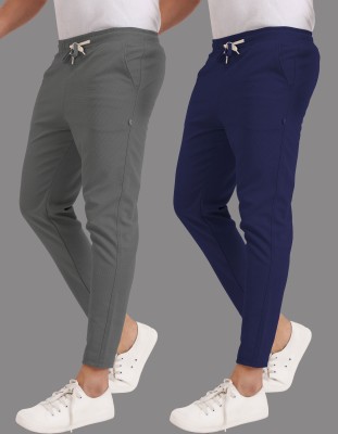 FOXTER Solid Men Grey, Blue Track Pants