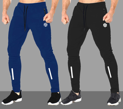 FLYZEN Printed Men Black, Light Blue Track Pants