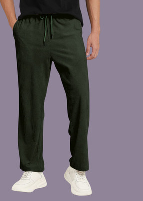 NIVEDANM Solid Men Dark Green Track Pants