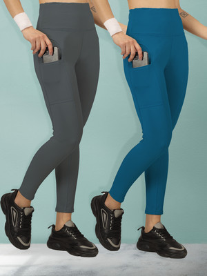 BEYOGINI Solid Women Blue, Grey Tights