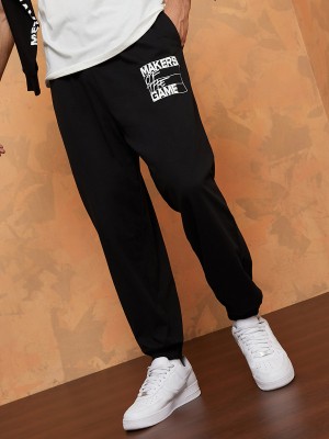 Styli Printed Men Black Track Pants