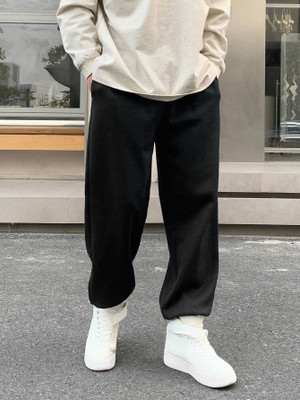 Dockstreet Solid Men Black Track Pants