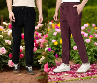 Kesaria Textile Company Solid Men Maroon, Black Track Pants