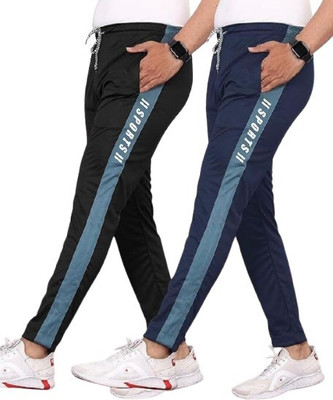 Cronix Striped Men Black, Blue Track Pants