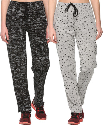 Weboasis Printed Women Black, Grey Track Pants