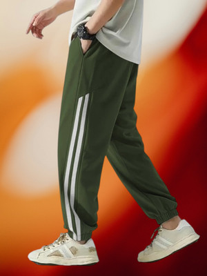 HouseOfCommon Striped Men Dark Green Track Pants