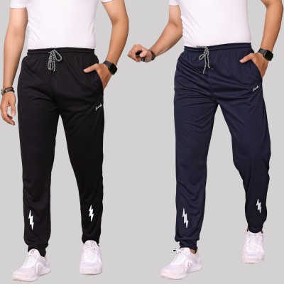 Anand Self Design Men Black, Dark Blue Track Pants