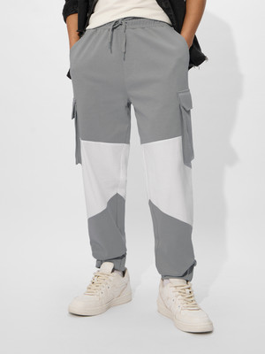 The Souled Store Colorblock Men Grey Track Pants