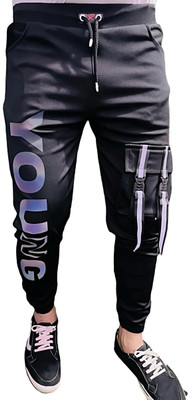 Mindsart Trend Printed Men Black Track Pants